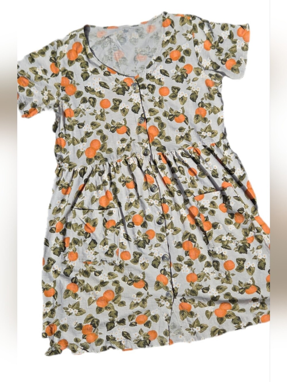 Dip Cotton Button-Front Orange Print Babydoll Mumu Dress